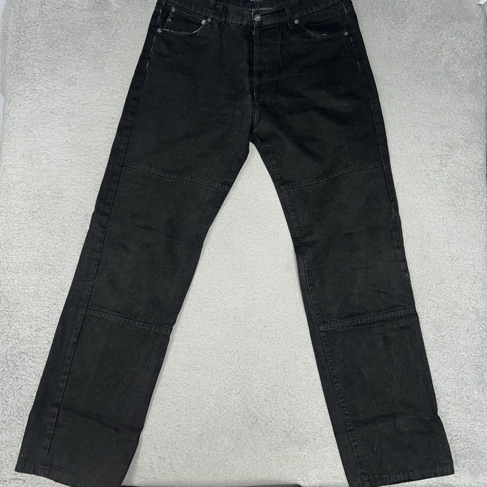 VTG Guess Jeans Mens Sz 36 (33x34) Black Denim Red Stitch Embroider Spellout Y2k